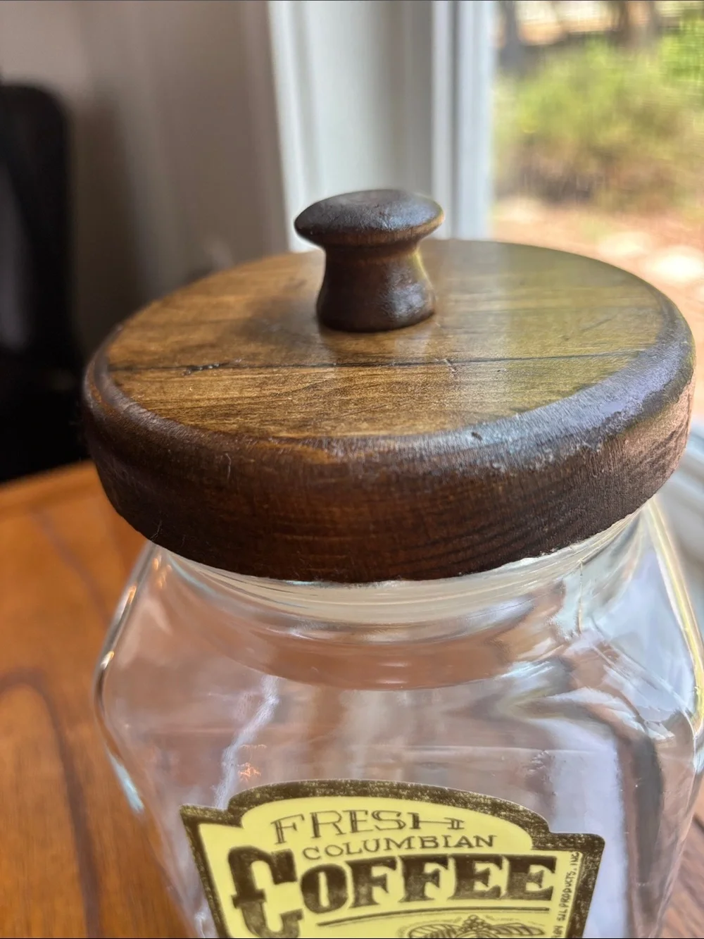 Vintage 1984 Anchor Hocking Coffee Glass Jar w/ Wooden Lid USA SJL Products